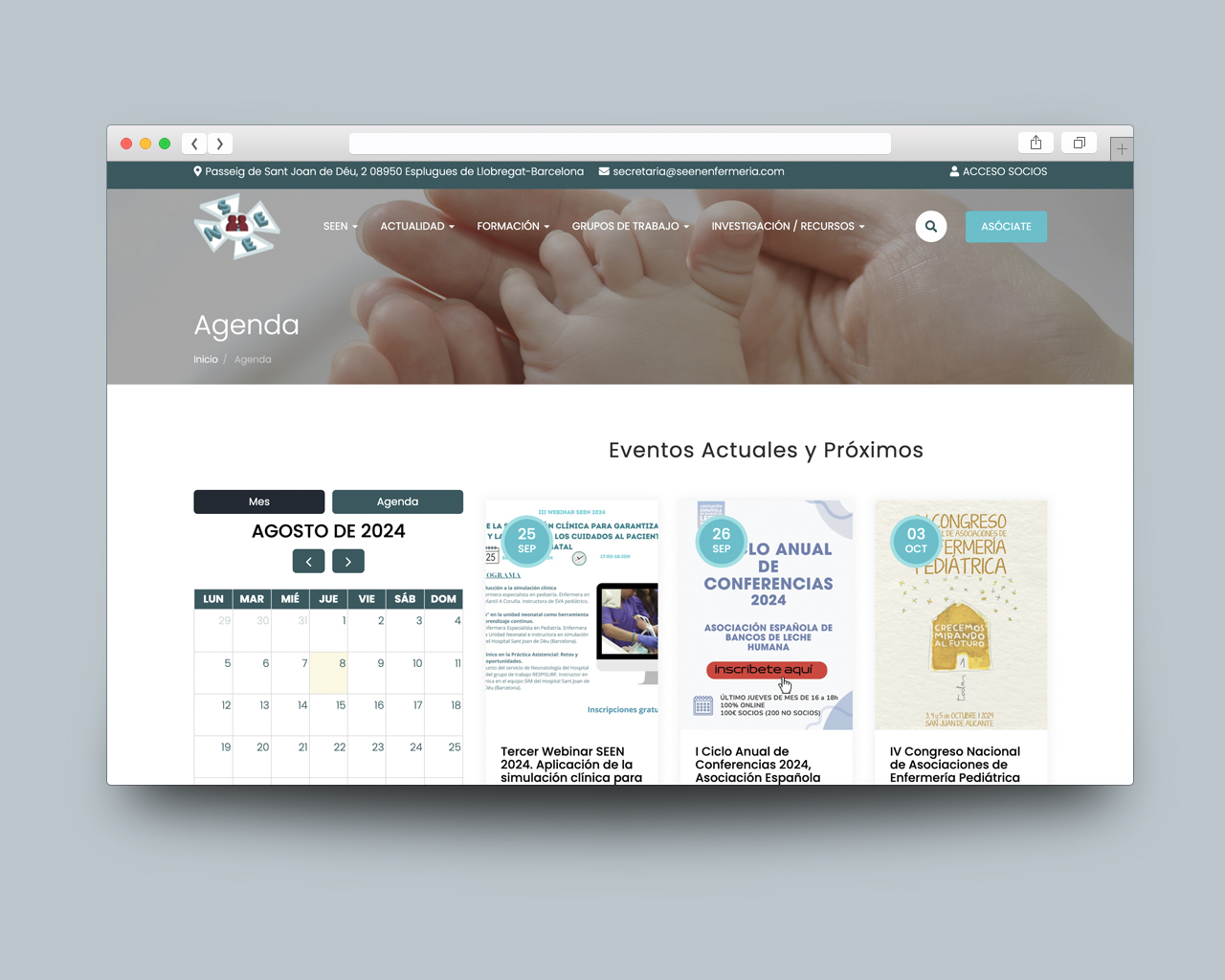 Página de Agenda de SEEN, diseñado en Drupal 9